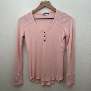 P.J. Salvage Womens Ribbed Henley Pajama Sleep Long Sleeve Pink Small
